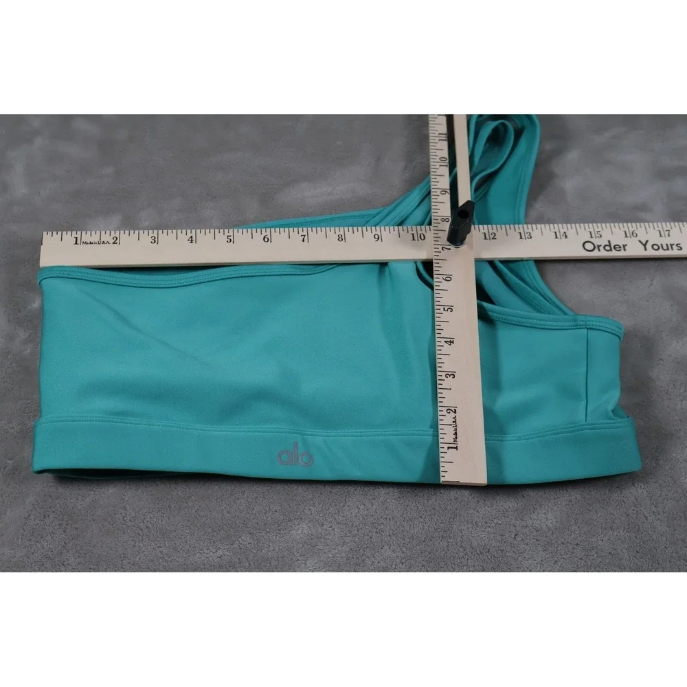 ALO Bra Womens S Green Sports Bra Racerback Yoga Nylon Blend Logo Fitted